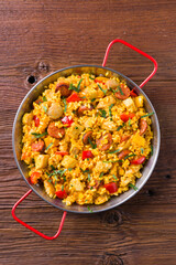 Traditional Spanish Paella with chicken.
