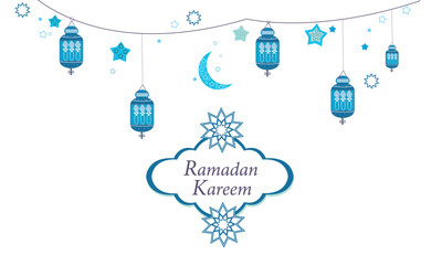 Ramadan Kareem with lamps, crescents and stars - 752958553