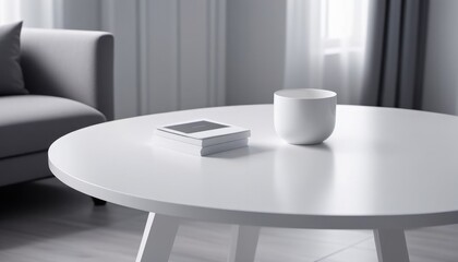 Obraz premium Modern interior with white table and white cup on it