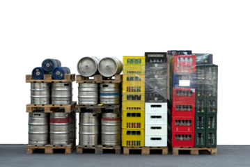 Isolated stack with various drinks on delivery.