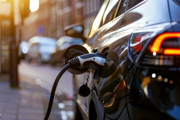Electric car being charged at a charging station