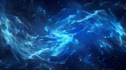 Blue glowing plasma curves in space, computer generated abstract illustration.