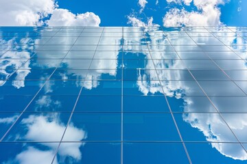 Reflection of clouds on skyscraper glass facade