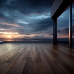 The quiet elegance of a dusk sky illuminating a smooth wood floor - obrazy, fototapety, plakaty