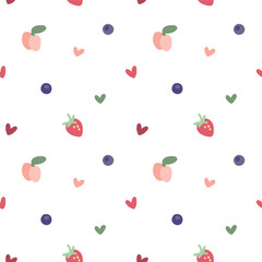 funny vector seamless pattern with heart and berries
