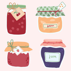 funny vector set of cute jars with jam