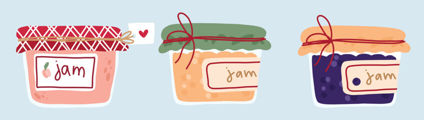 funny vector set of cute jars with jam
