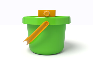 3D green bucket with orange shovel lid