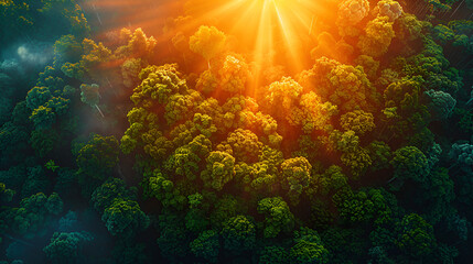 Fototapeta na wymiar Beautiful green amazon forest landscape at sunset sunrise. generative ai