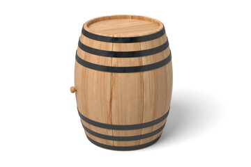 Obraz premium Wooden barrel with metal rings on white