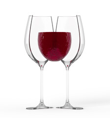 Two glasses filled with wine merge into one