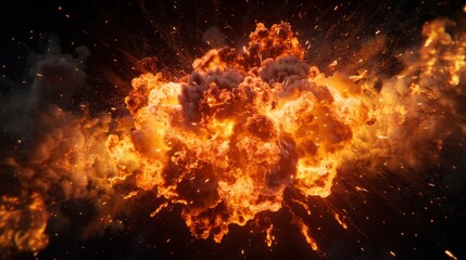 Realistic fiery explosion over a black background