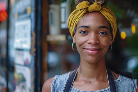 Joyful Brazilian Woman Working in Café