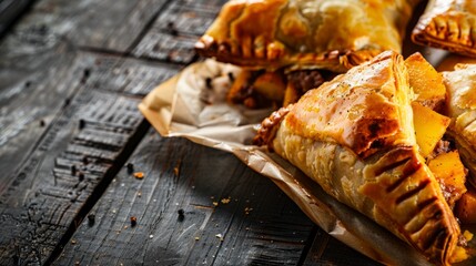 Traditional Cornish Pasties on Wooden Surface