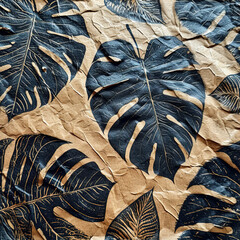 Tropical Impressions: Monstera Delight on Gold Leaf created with Generative AI technology