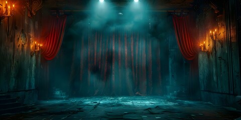 Eerie circus setting depicted in a digitally generated spooky nighttime scene. Concept Circus Setting, Digital Art, Spooky Night Scene, Eerie Atmosphere, Nighttime Ambiance