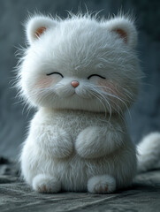 Fluffy White Cat Blind Box Toy in Clear Acrylic and Clay Material on White Background 3D Render Created with Generative AI Technology