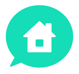 シンプルな緑色の家マークと吹き出し	
