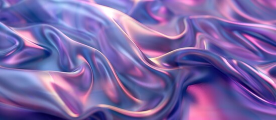A purple fabric with a shiny, reflective surface. The fabric is draped over a surface, creating a sense of movement and depth. The color purple and the reflective surface give the image a dreamy - obrazy, fototapety, plakaty