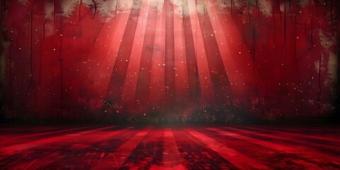 Vivid red sunlight and grunge circus background with paper cut design. Concept Creative Lighting, Vintage Aesthetic, Abstract Backdrops, Artistic Concepts