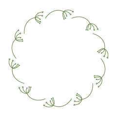 Hand-drawn round Wreath of dill of Leaves. Minimalistic illustration of spring branch Frame in flat style. Summer elements for decorating greeting posters with empty space for text