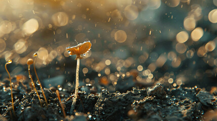 mushroom in the fertile soil - obrazy, fototapety, plakaty