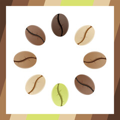 Coffee beans realistic set showing various stages of roasting isolated on white background vector