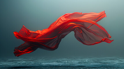 Obraz na płótnie Canvas Ethereal Elegance: Floating Red Cloth in 8K Ultra HD on Grey Neutral Background Created with Generative AI Technology