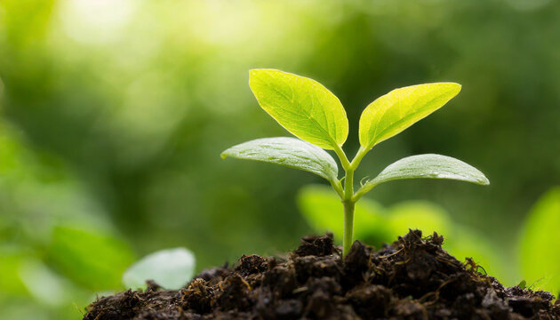 Close up Young plant growing over green background