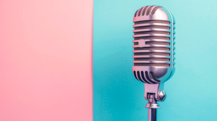 Vintage microphone on pastel background