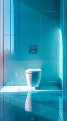 Sleek and Modern: A Vibrant Light Blue Bathroom Design created with Generative AI technology