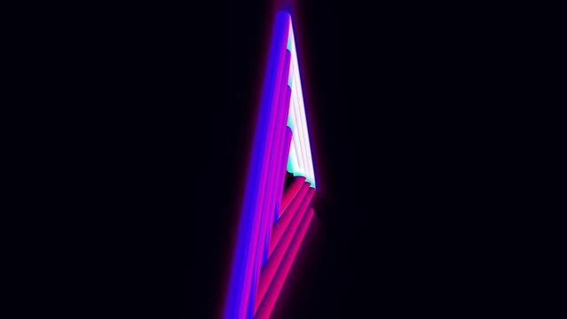 Abstract background 3D animation of a shiny blue pink regular triangle geometric structure rotating and transforming in a spatial loop.