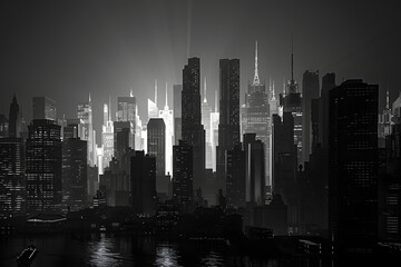 New York City skyline ilustration in black and white
