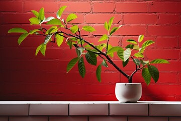 Houseplant against a red brick wall