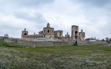 View of the medieval castle on a cloudy winter day, Krzyztopor, Krakow, Poland