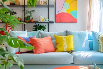 Bright living room with colorful accents