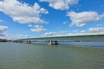 Fototapeta na wymiar Lapinlahti bridge on highway 51 in summer, Ruoholahti, Helsinki, Finland.