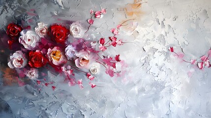 Bouquet of beautiful roses on a textured concrete background.