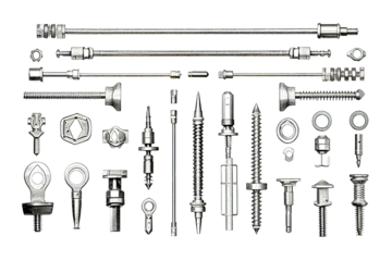 Fotobehang Isolated bolt, screw, nut and washer, spring, gear or cogwheel with bearings. isolated on a Transparent background. Generative AI © STF Design 