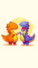 Cute, cartoon dinosaurs having a dance-off, mobile phone wallpaper