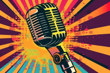 Fotobehang Retro microphone with colorful pop art background © ParinApril