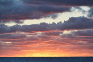 Cornwall, UK - Sunset with dramatic sky at Land`s End