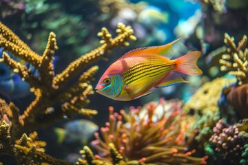Fototapeta na wymiar Colorful fish swimming in a coral reef aquarium