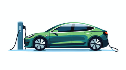 Illustration of car with charger on plain background