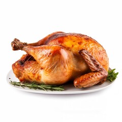 Whole Roast Chicken on a White Background