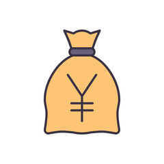 Money Bag with Yen related vector icon. Isolated on white background. Vector illustration