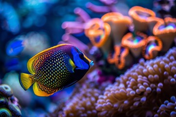 Fototapeta na wymiar Colorful fish swimming in a coral reef aquarium