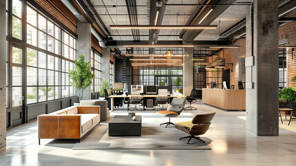 A modern co-working space with collaborative work areas and innovative design