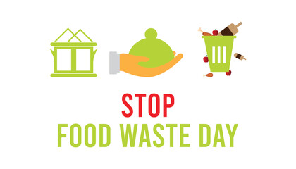 Stop Food Waste day observed every year in April. Template for background, banner, card, poster with text inscription.