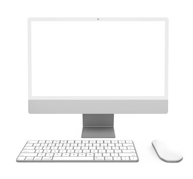 Desktop Computer with a Blank White Screen Monitor, Keyboard and Mouse Isolated
